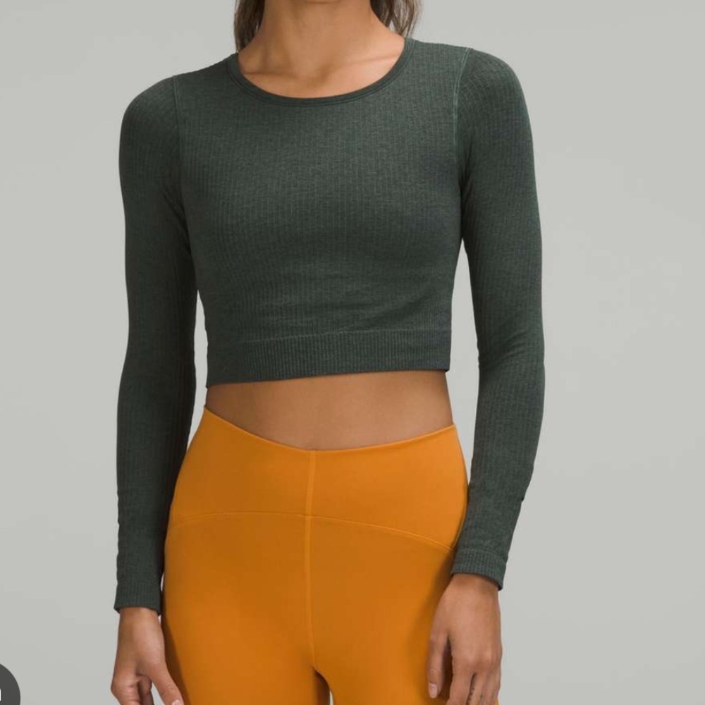 lululemon athletica Ribbed Long-Sleeve Crop Top in Forest Green